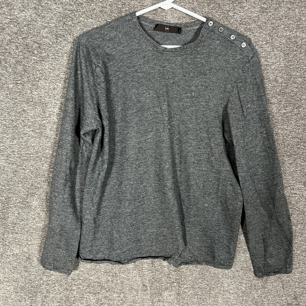 Zegna Sweater Mens Medium Gray Button Shoulder Crewneck‎ Knit Pullover Italy